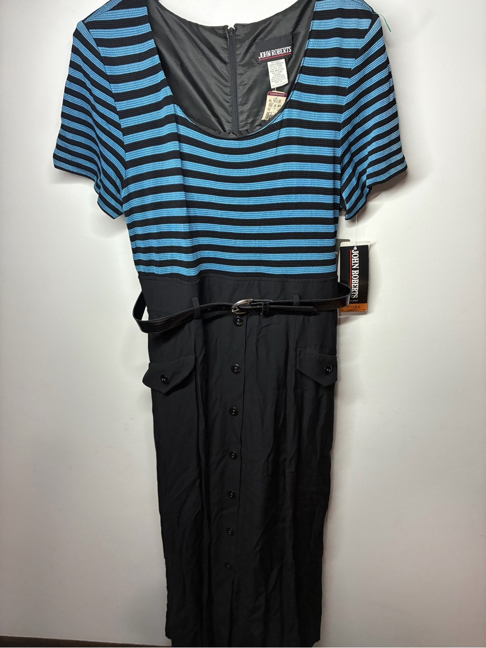 Vintage John Roberts Striped Knit Top Dress in Blue & Black